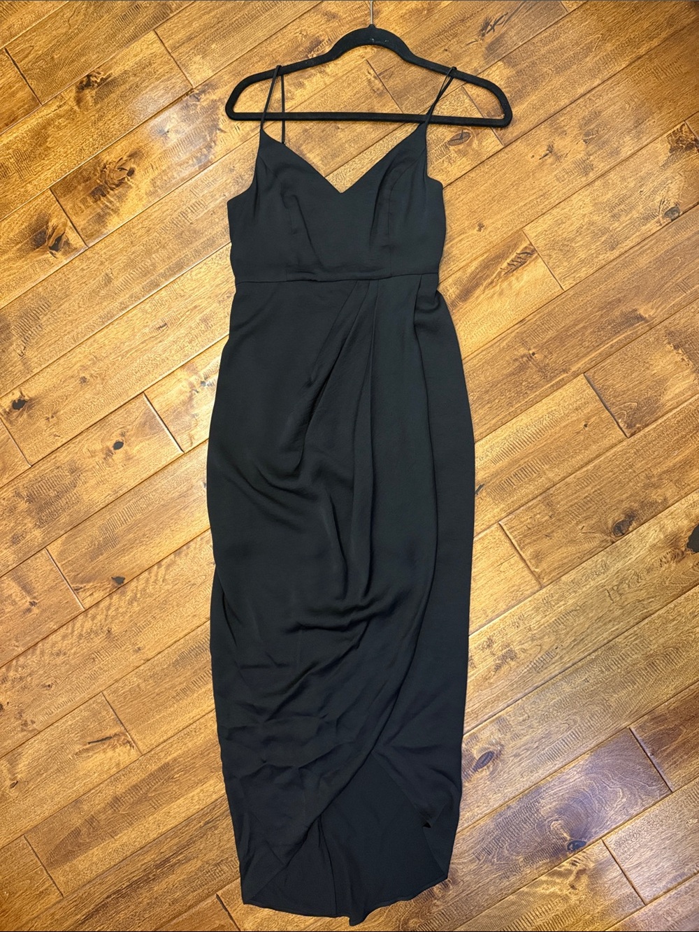 Express Black Midi Slip Dress with Spaghetti Straps